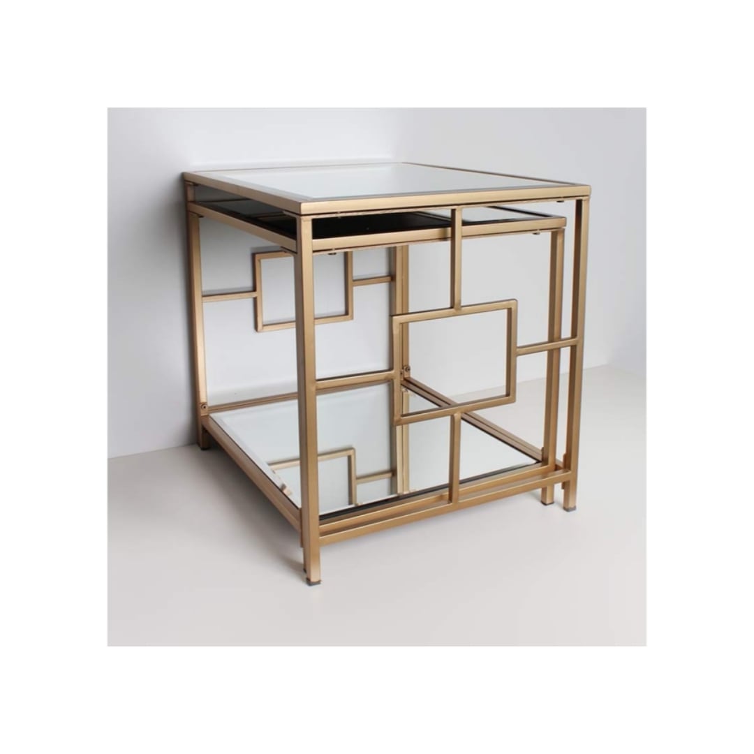 アウトレットセール/クラシカルゴールドミラーネストテーブル/アンティークサイドテーブル