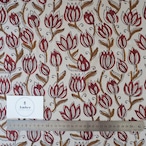 ブロックプリント生地【50cm単位】インド綿 花柄 生成り×赤×黄土色 #50510-WT1