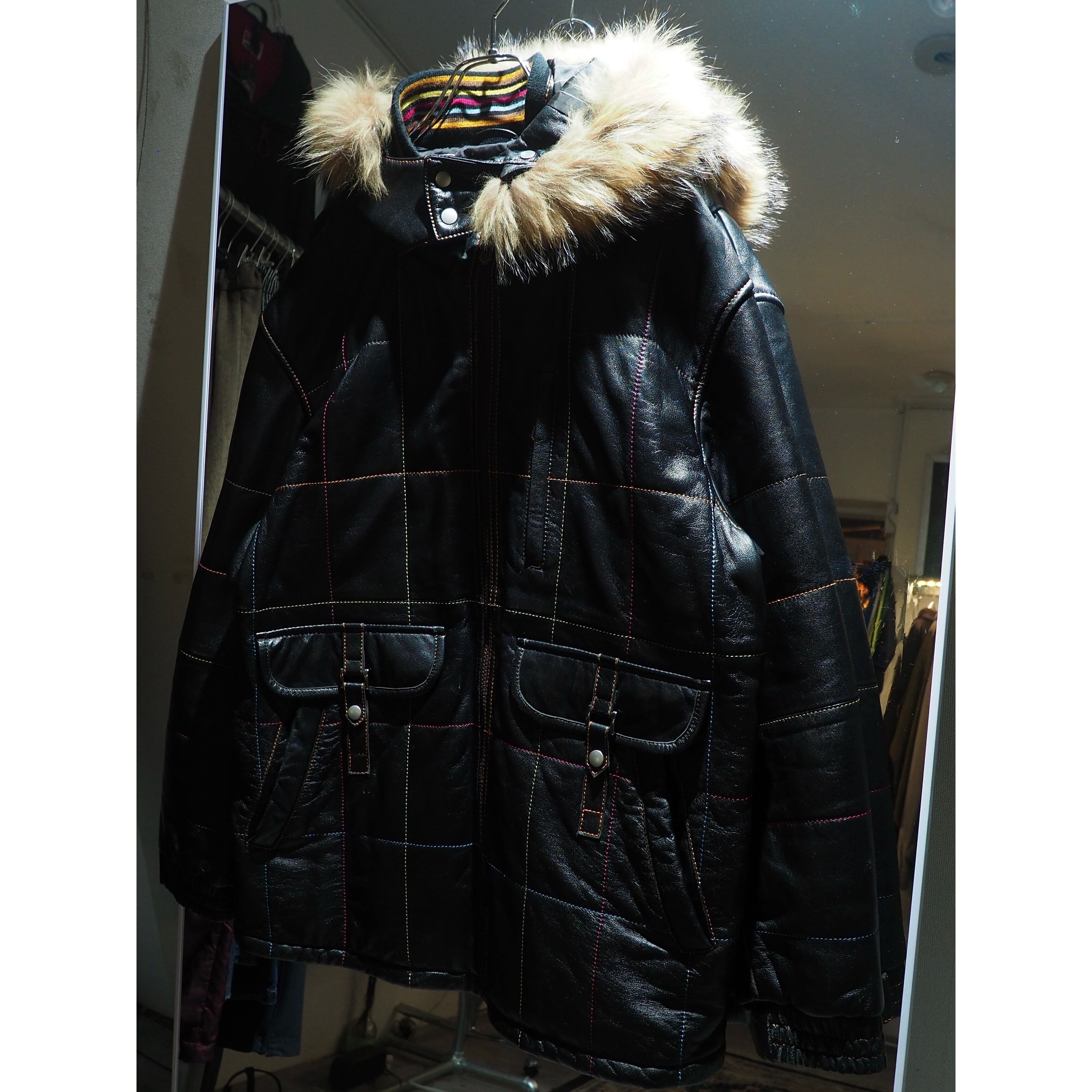 ” 極上 - Special ” Multi color stitch Embossed Sheep leather Hooded jacket