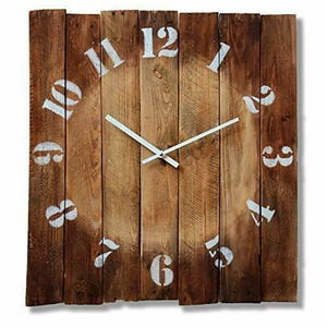 インテリア　メタルクロック Square Wood Rustic Wall Clock 20-inch -