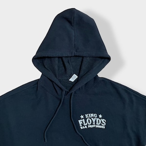 【CANVAS】企業系 企業ロゴ King Floyd's Bar Provisions ワンポイントロゴ バックプリント パーカー プルオーバー スウェット フーディー hoodie S 黒 us古着