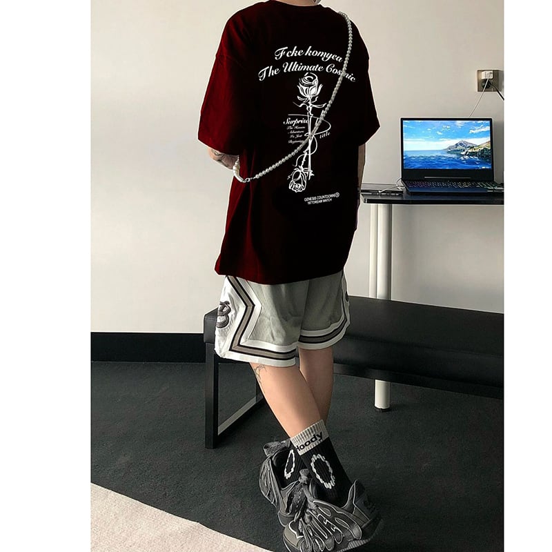 【YOULINシリーズ】★半袖Tシャツ★ 5color レトロ風 トップス Tシャツ 男女兼用 メンズ 大きいサイズ 薔薇 赤 緑 黒 青 白 | elegant powered by BASE