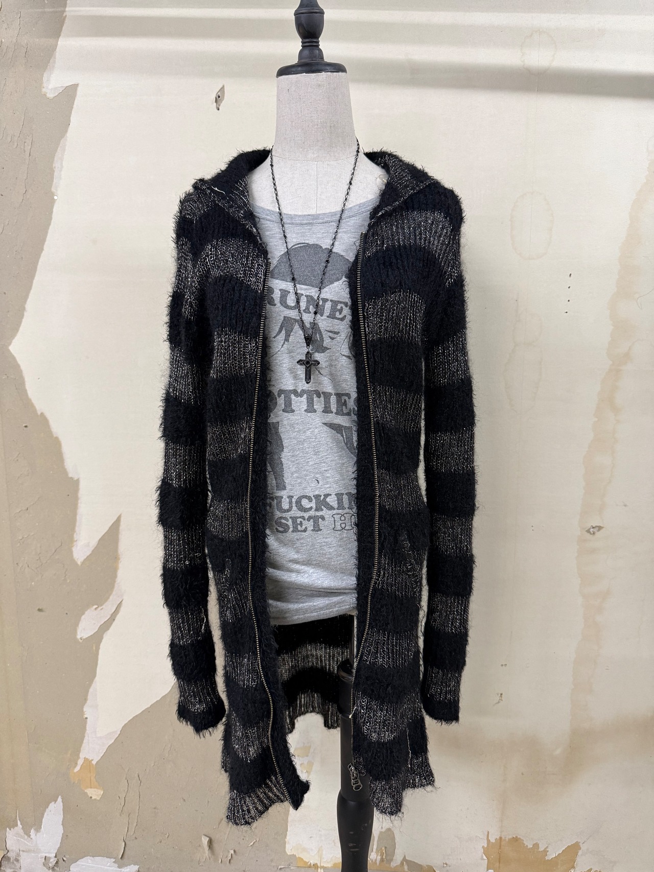 border knit zip hoodie