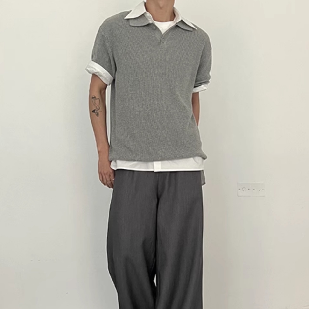 シンプルモードニットポロシャツ　0774