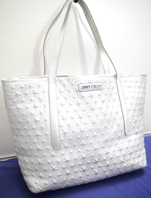 2018★JIMMY CHOO ジミーチュウ SOFIA ソフィア ミディアム A4対応男女可 エンボススター レザー トート バッグ 銀★ トート型の定番万能モデル♪
