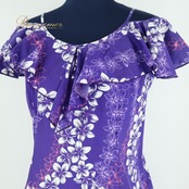 フラダンス 衣装 ワンピース ドレス パープル系 マーメイドライン プルメリア柄 フリル 紫 白 華やか ハワイアン アロハ MermaidLine MMJ エムエムジェイ 日本製 鮮やか かわいい ハワイアンプリント ホワイト系 ピンク系