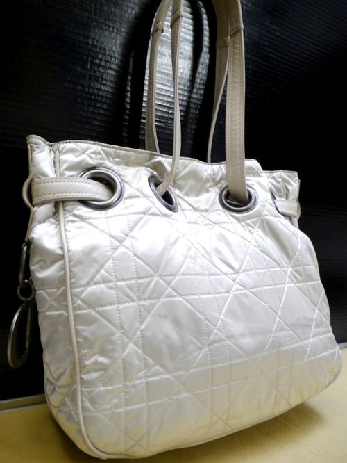 希少カラー◆ChristianDior クリスチャンディオール カナージュ ナイロンxレザー トート バッグ◆ パールカラーが綺麗な永遠の定番モデル♪