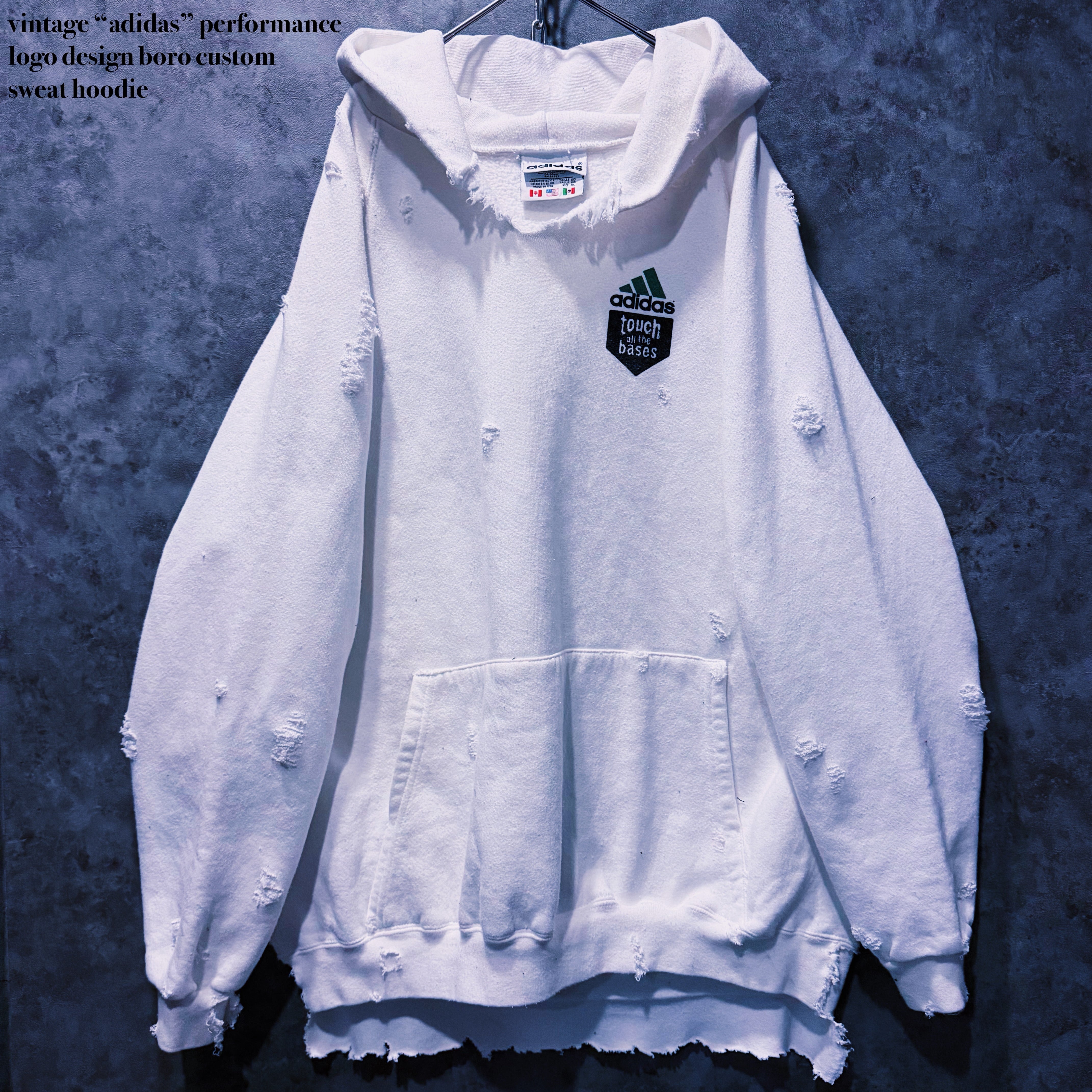 【doppio】vintage “adidas” performance logo design boro custom sweat hoodie
