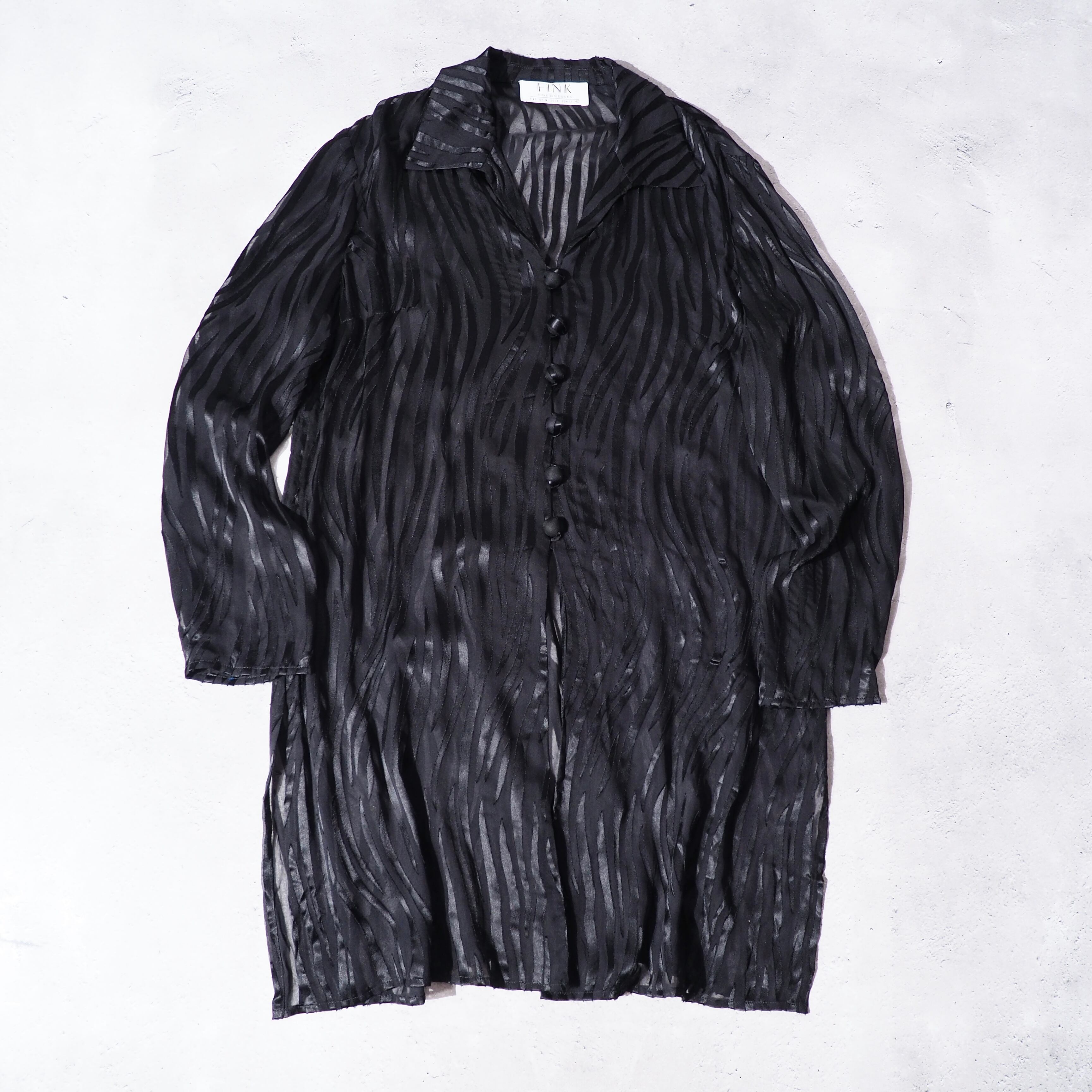 Black undulation tribal pattern loose sheer shirt