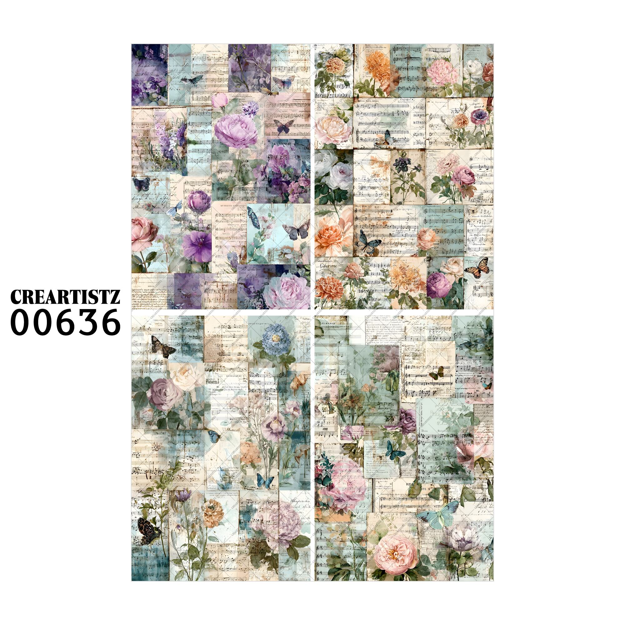 00636 背景 コラージュ素材 オリジナル 12枚セット (4種類×3枚) ペーパー/ステッカー CREARTISTZ