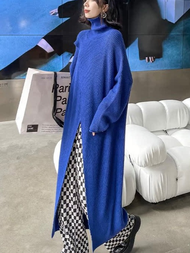 High-neck center slit knit dress 2color [T2547]