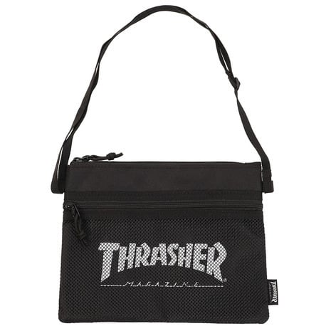THRASHER (スラッシャー) ショルダーバッグ サコッシュ メッシュポケット ブラック/ホワイト THRSG114