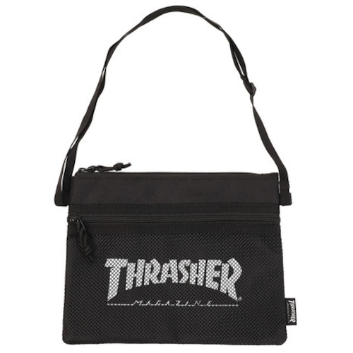 THRASHER (スラッシャー)  ショルダーバッグ　サコッシュ　 メッシュポケット　ブラック/ホワイト  THRSG114