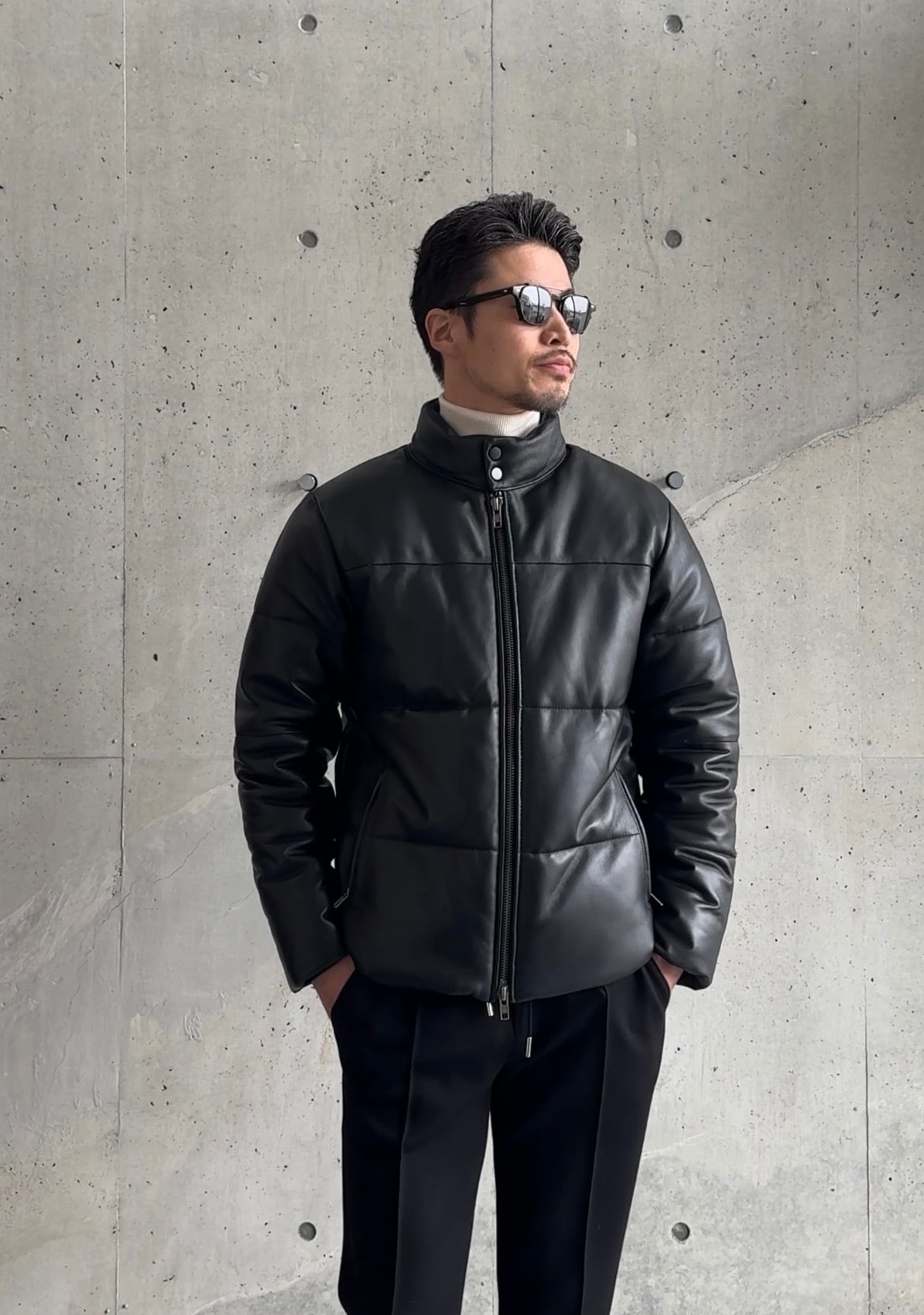 スタンドカラーレザーダウンジャケット | Wide Range