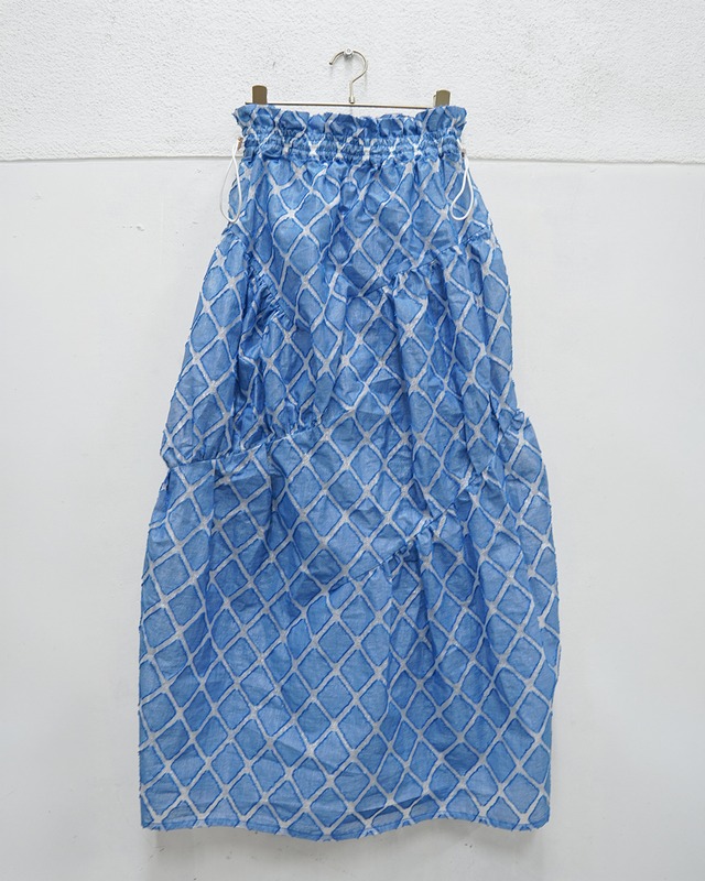 Sheer Jacquard Drost Gather Skirt (Blue)