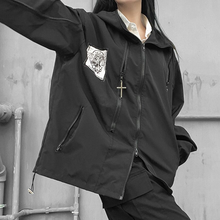 Miubオリジナル フード付き ウィンドブレーカー 十字架 闇かわいい 系