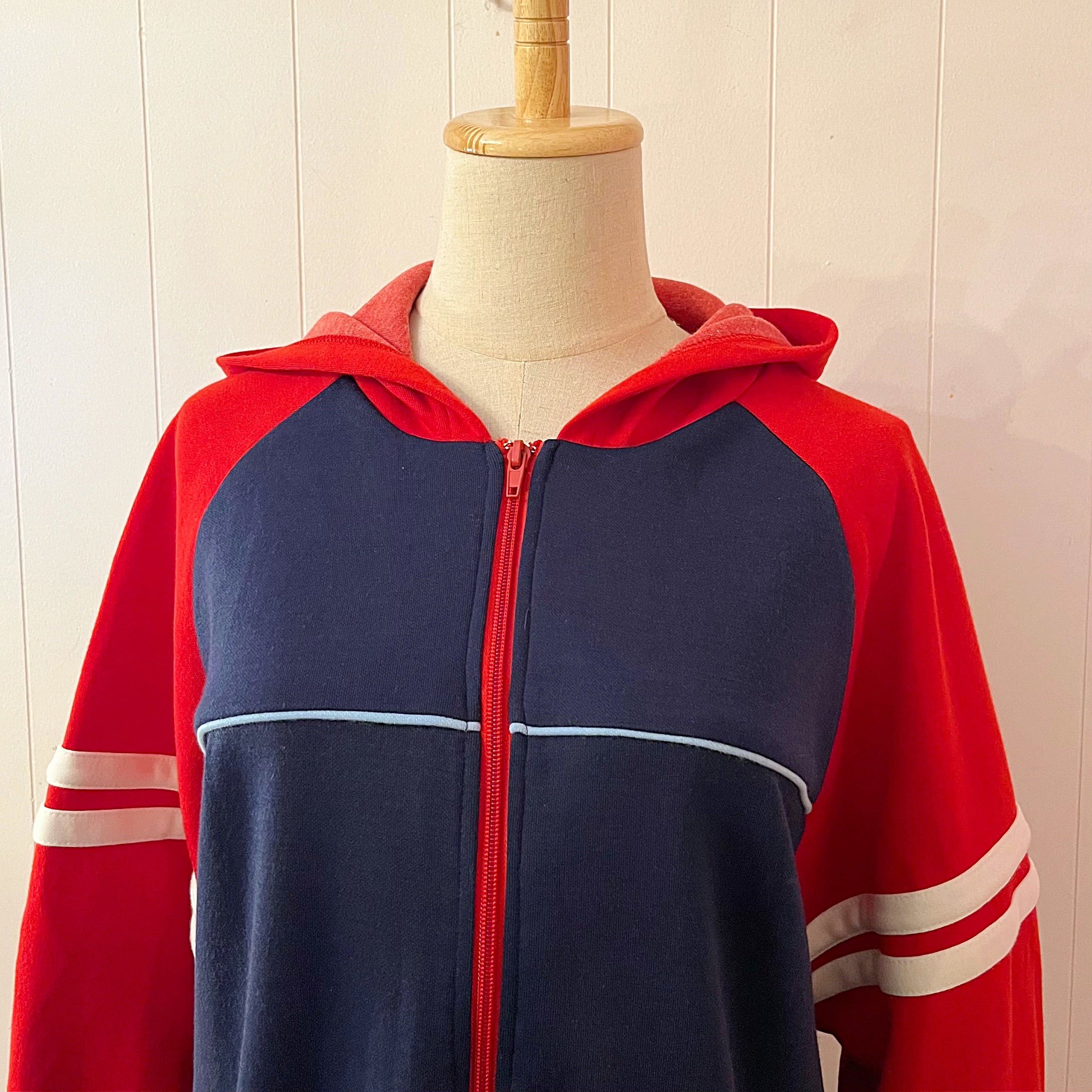 90s red navy jersey hoodie