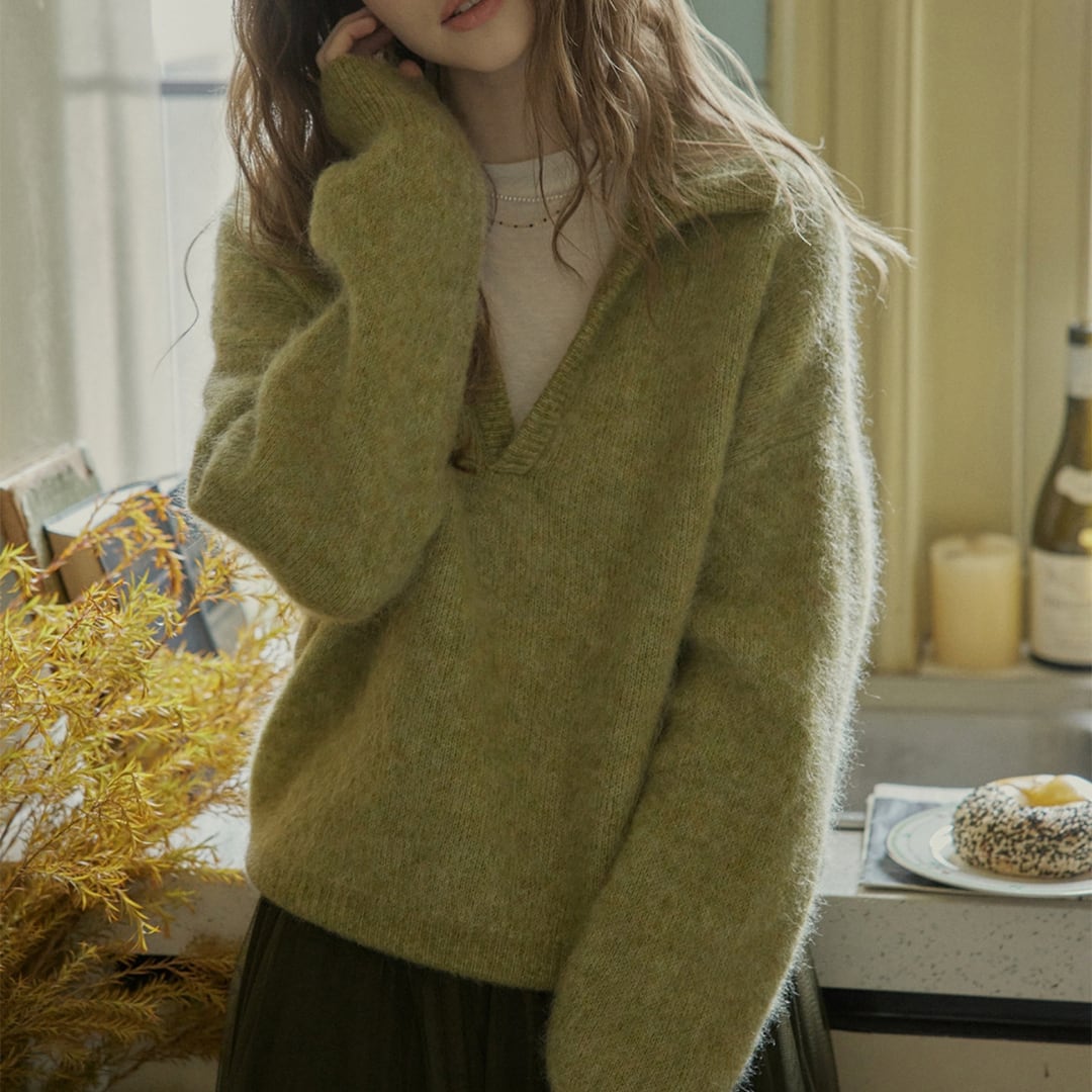 khaki green polo knit sweater