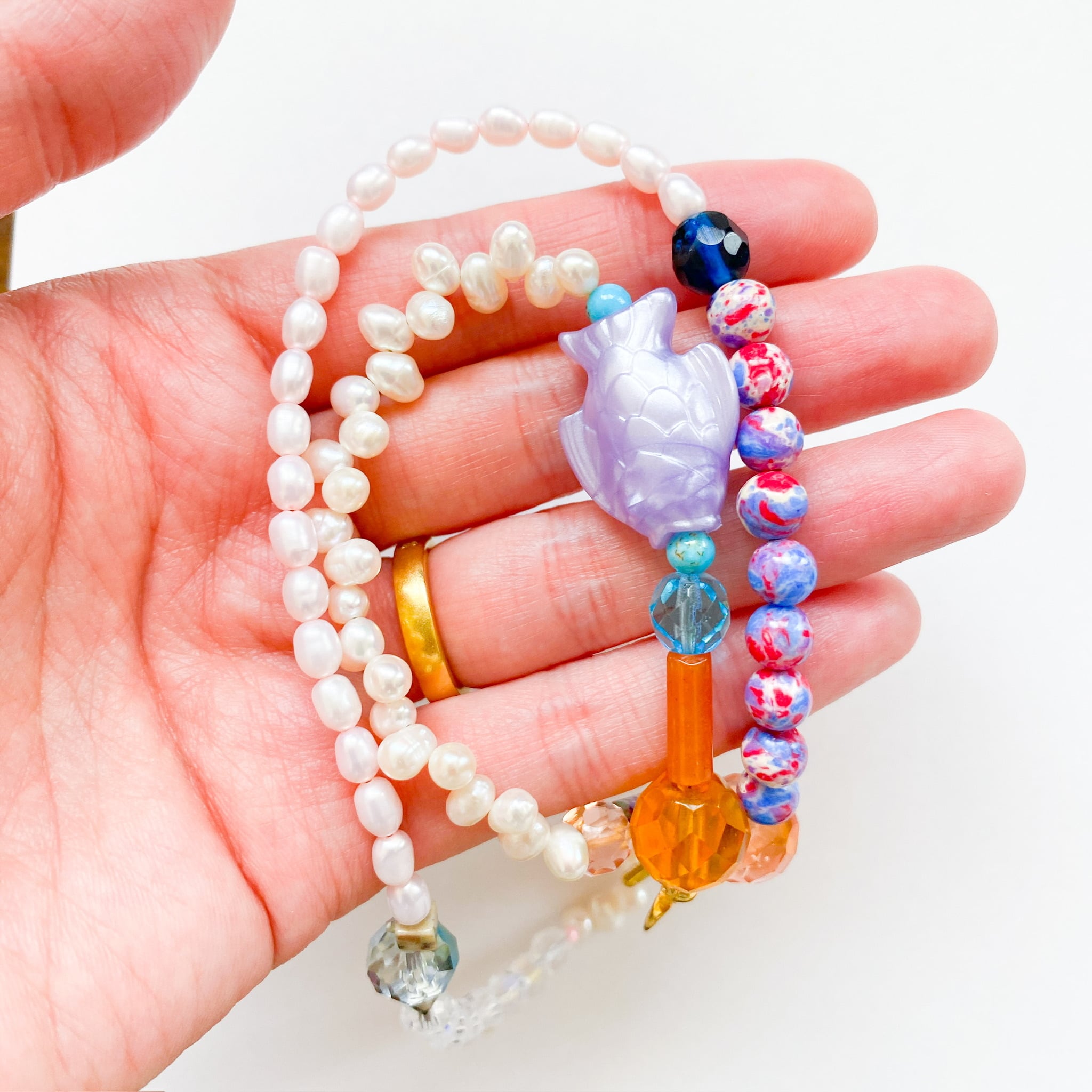 淡水パールとビーズのネックレス