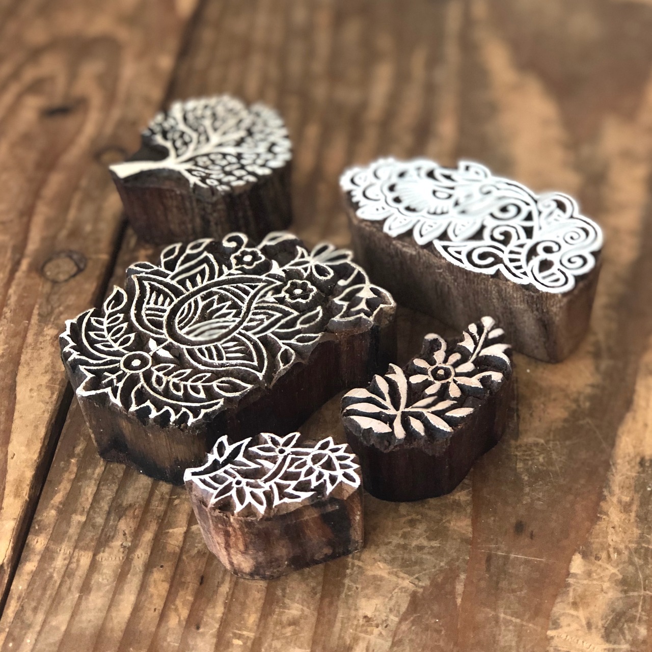 ウッドブロックスタンプ 091 植物柄 約6×8cm