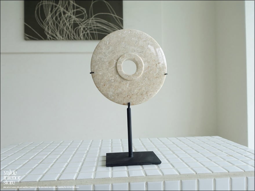 天然大理石オブジェCir/SS マーブル 置物 装飾 天然石アート 円形オブジェ カフェ装飾 飾り デコレーション 置き物 W15xH25cm