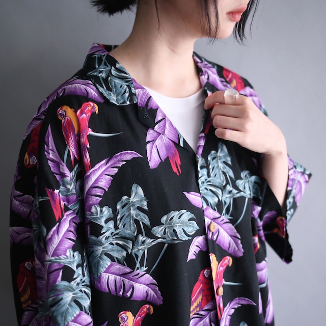 violet botanical art pattern loose h/s shirt