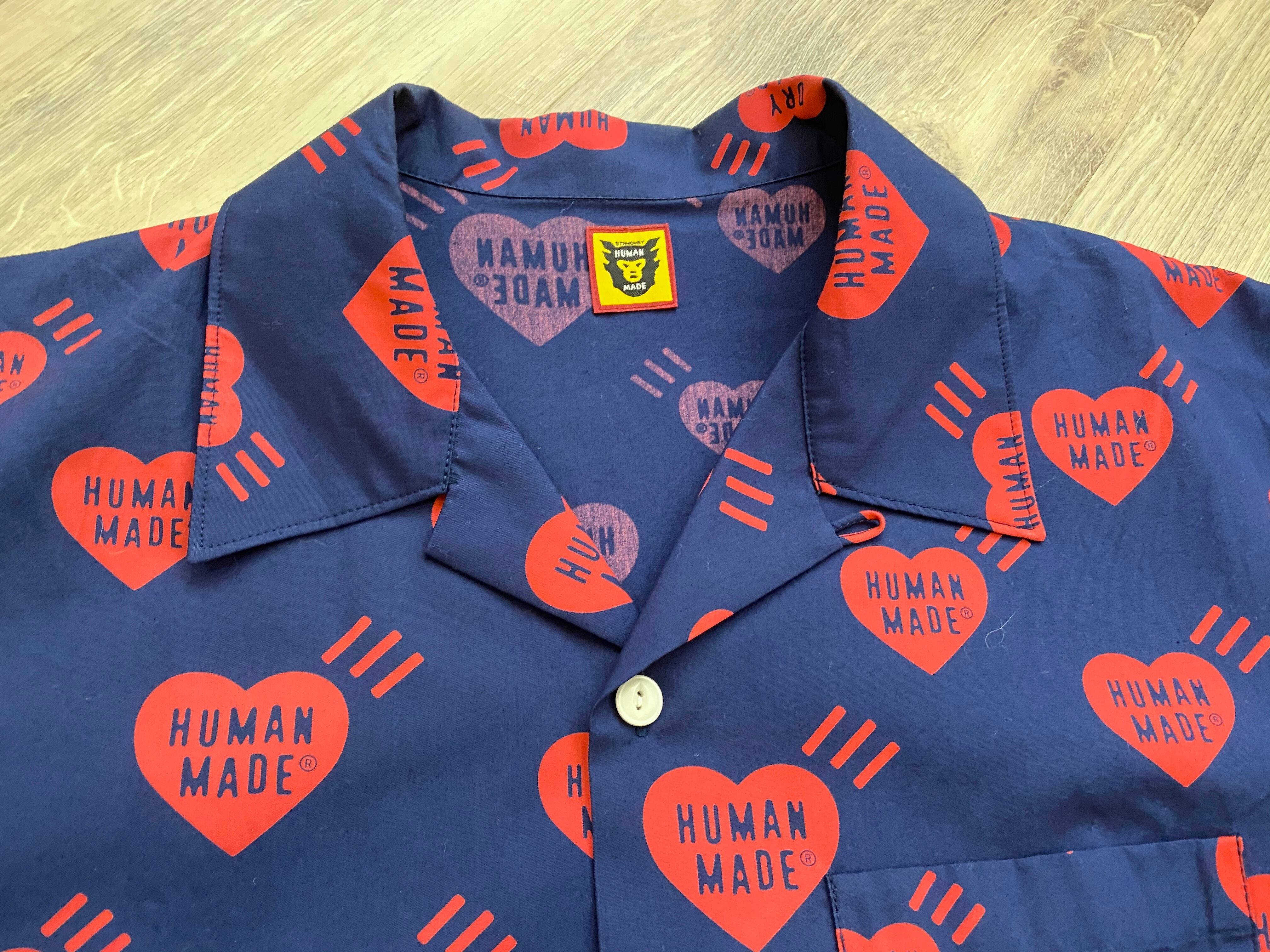 30％OFF HUMAN MADE HEART PATTERN ALOHA SHIRT NAVY RED XL 120JJ9501  