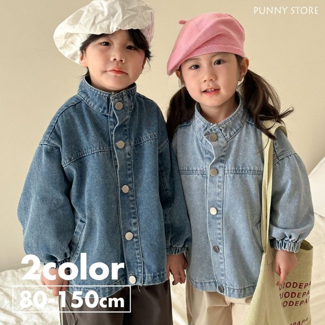 《取寄》ノーカラーデニムジャケット （全２色） QQMM 2024春 韓国子供服 アウター ジャケット ブルゾン 上着 春アウター