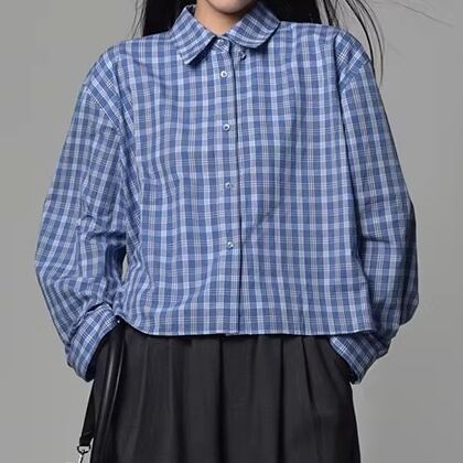 チェック柄 クロップド丈 長袖 シャツカラー シャツ 1color ATO0062