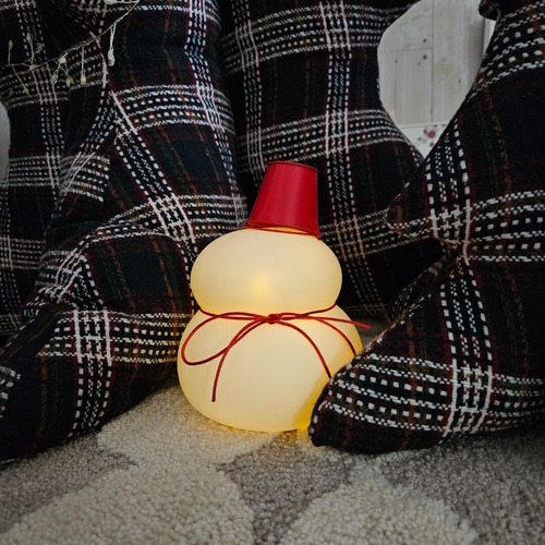 鏡餅のオブジェとしても使える 半磁器のLEDライト 雪だるま ビッグサイズ