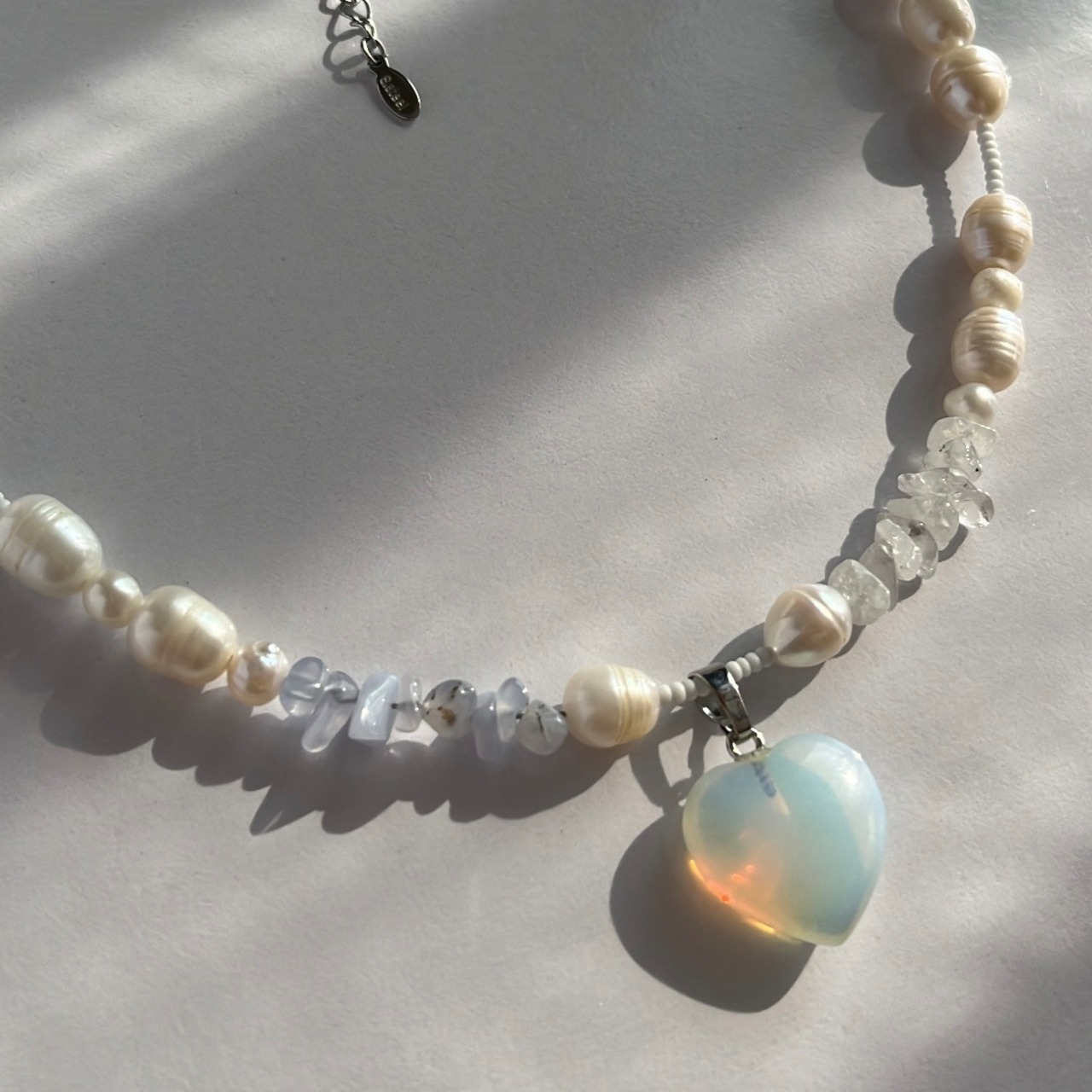 淡水パール×天然石　ハートチャームネックレス ［GSN046OP］