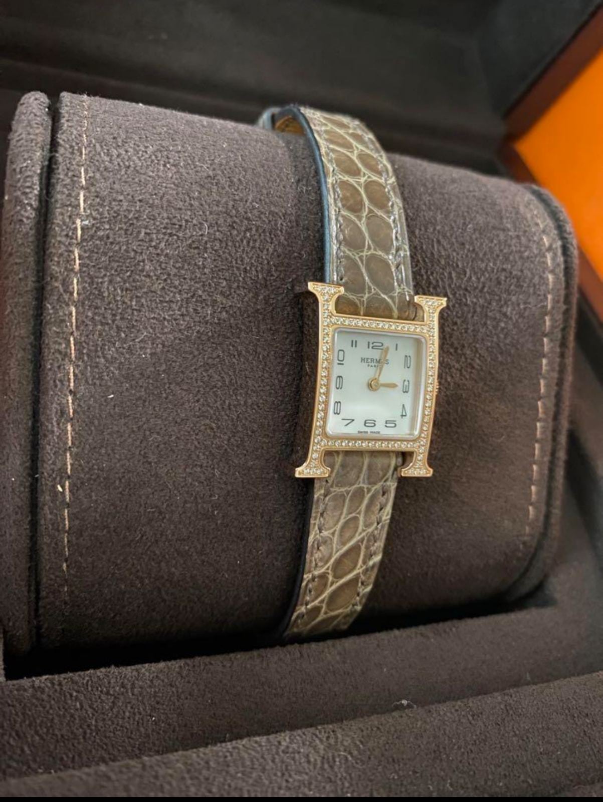 エルメス腕時計 Hウォッチミニ21㎜ピンクゴールドクロコベルト新品