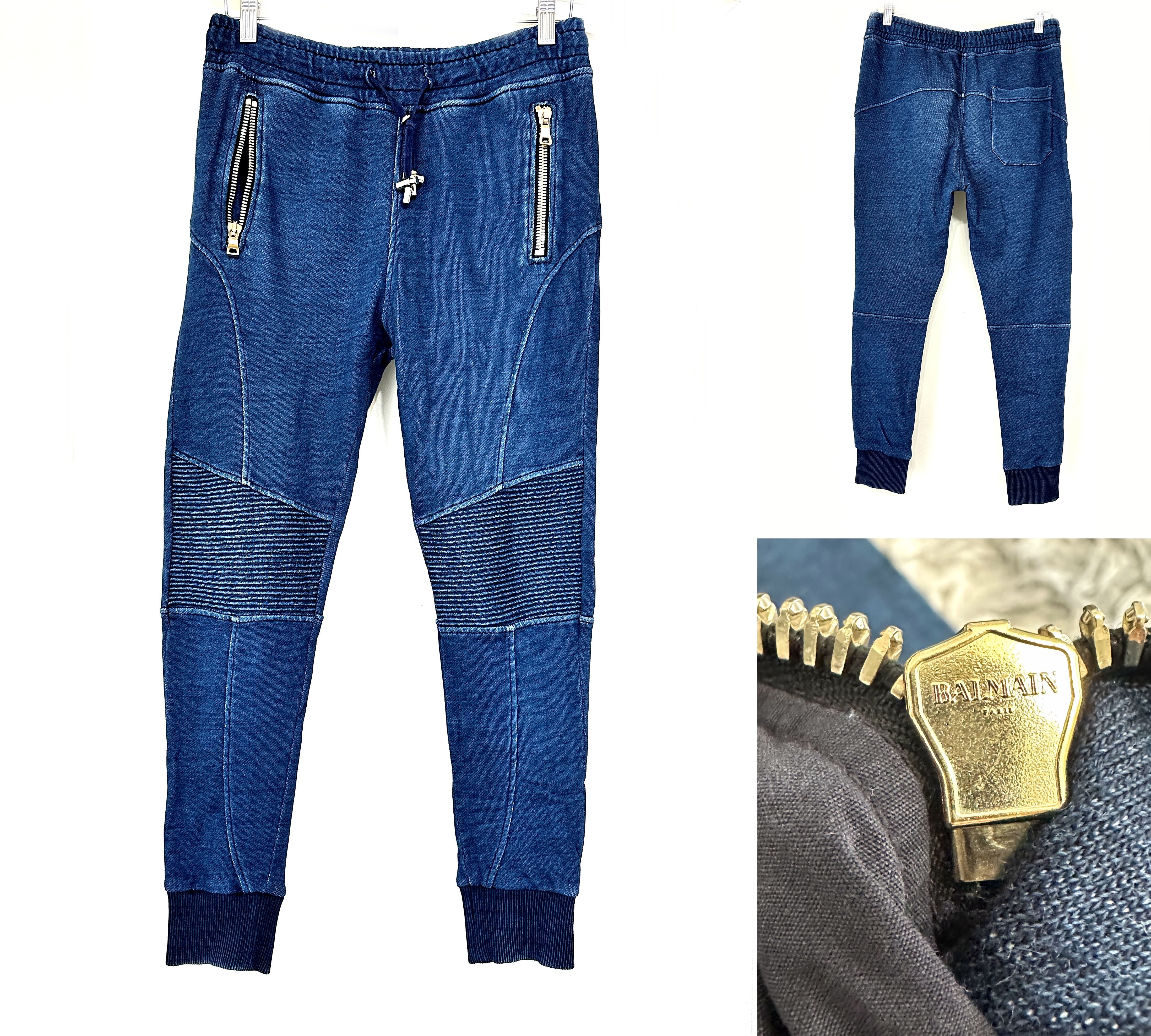 BALMAIN バルマン スウェット バイカー ジョガー パンツ インディゴブルー ゴールドジップ
