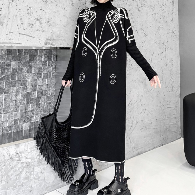 リバーシブル ジャケットプリント ニットワンピース R30218