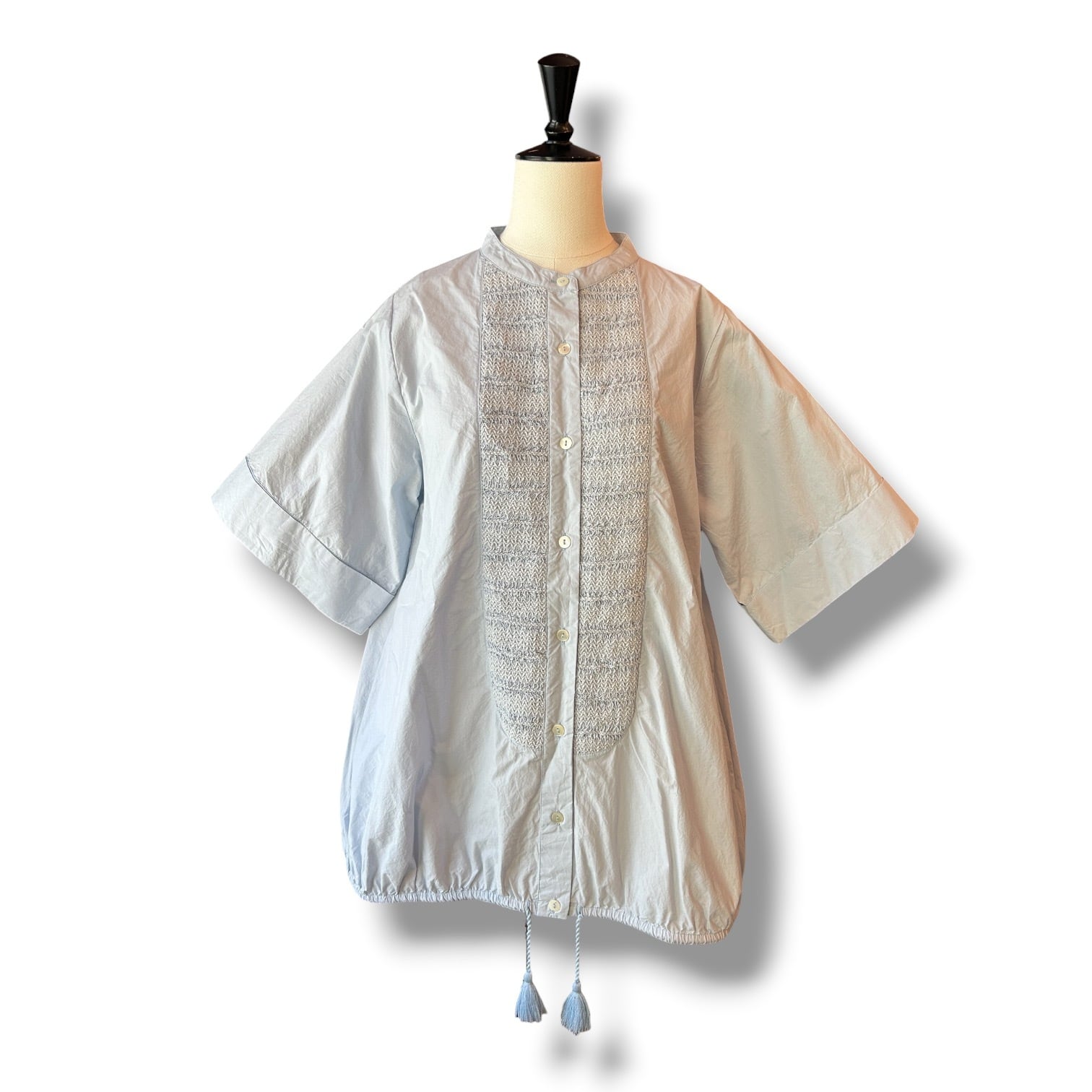 Shearing Half Sleeve Blouse-SAX【IKITSUKE】シャーリングハーフスリーブブラウス イキツケ