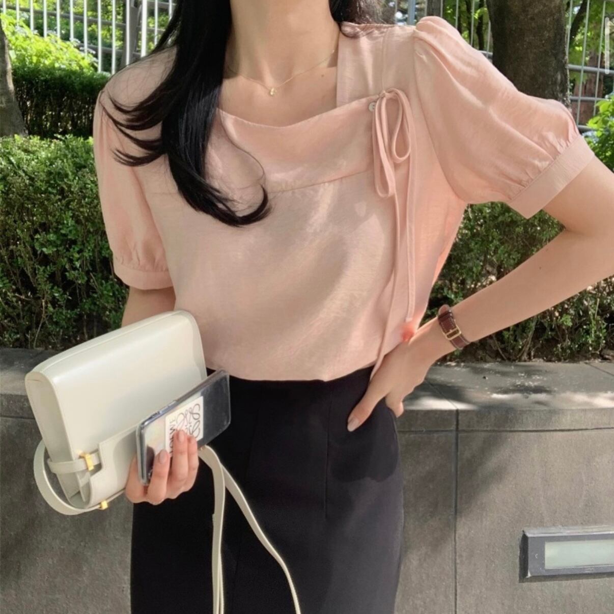 フロントリボンボタン サマートップス