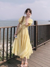 イエローギャザーワンピース D1331