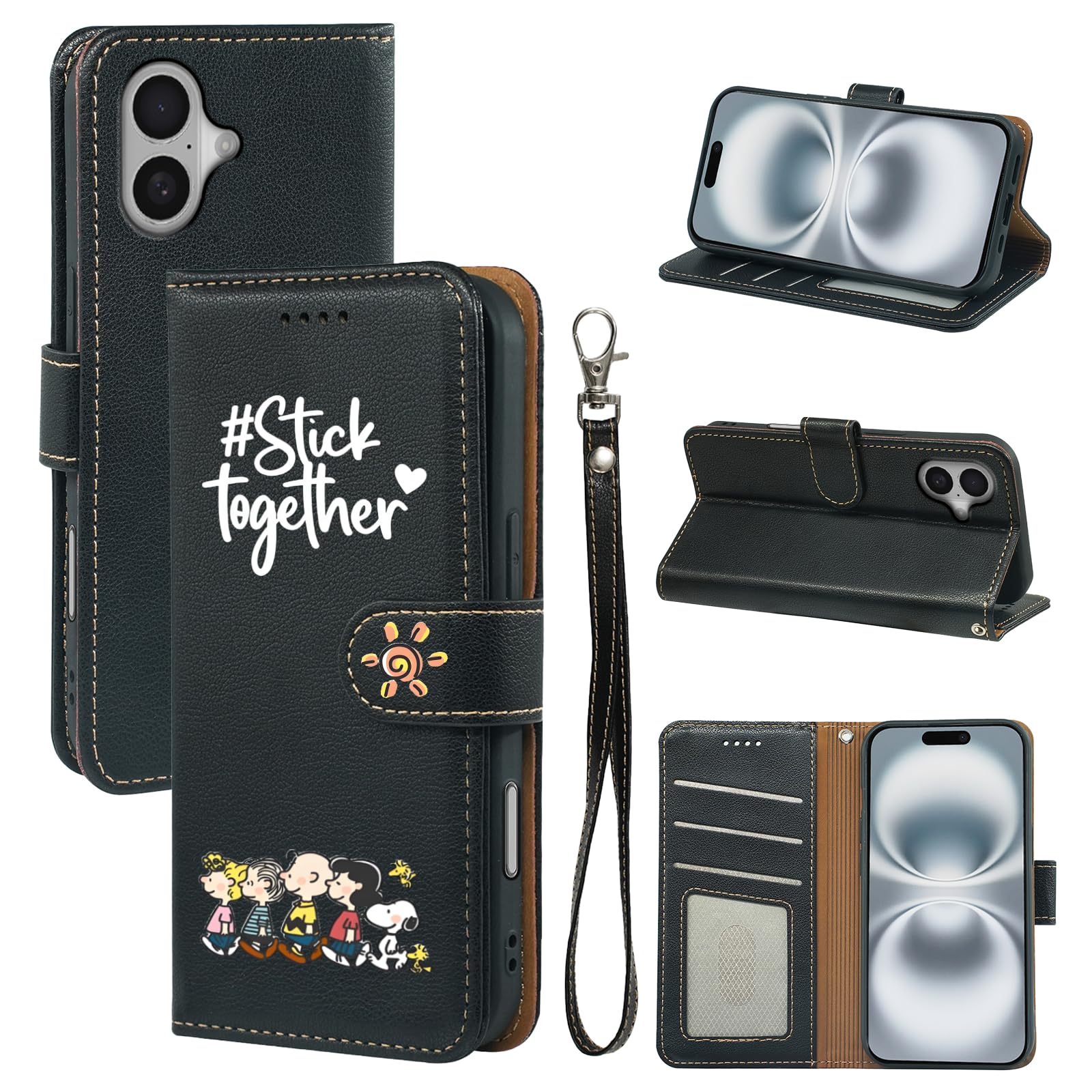 ORITEC For iPhone16Plus ケース 手帳型 財布型 かわいい おしゃれ キャラクター カードポケット付き スマホケース 韓国 アニメ ファッション アイフォン 16Plus カバー マグネット式 スタンド機能 iPhone16Plus ケース
