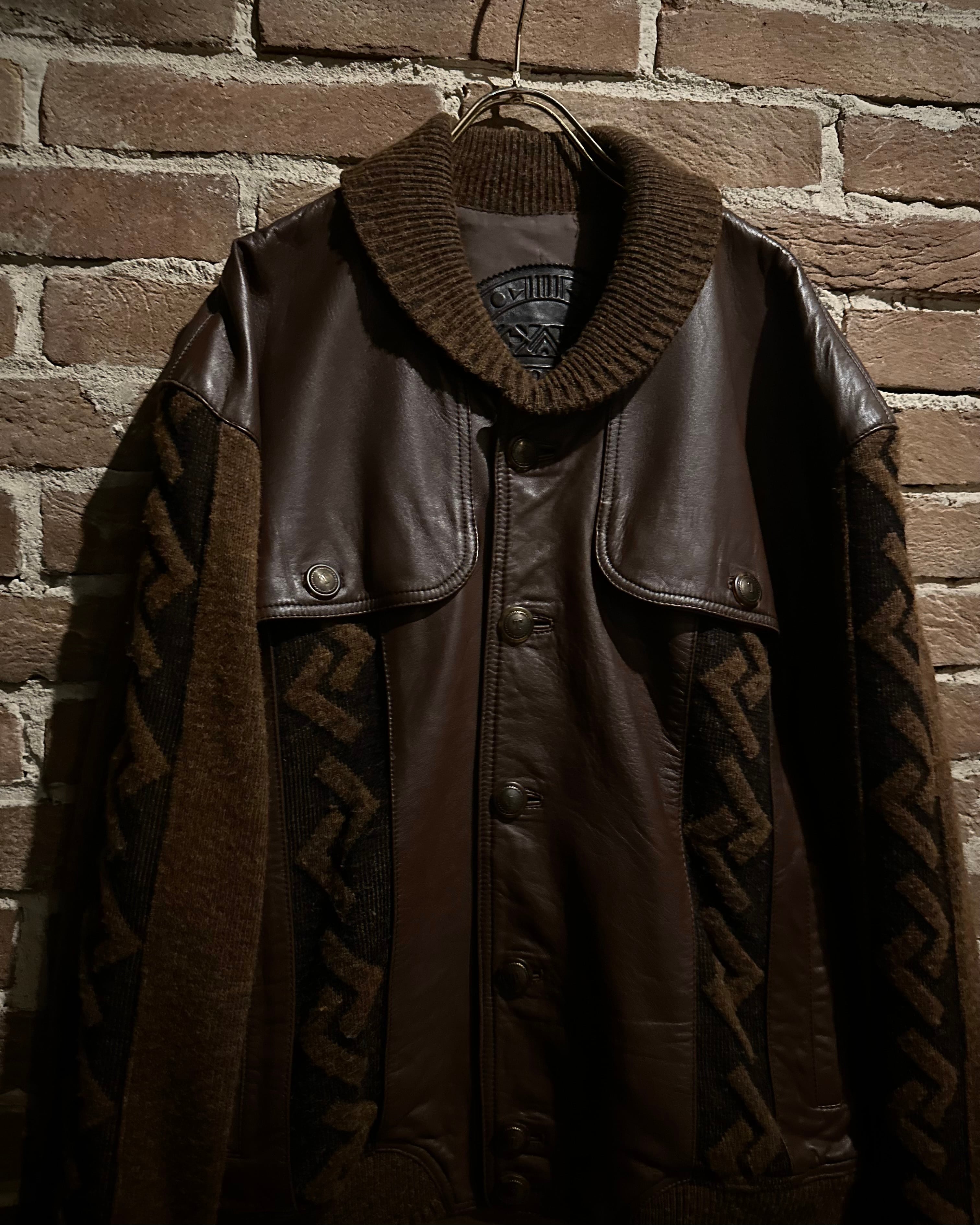 Cakaさまおまとめ　専用品 Caka act3】“TORRAS”Leather Switching Vintage Knit Shawl Collar