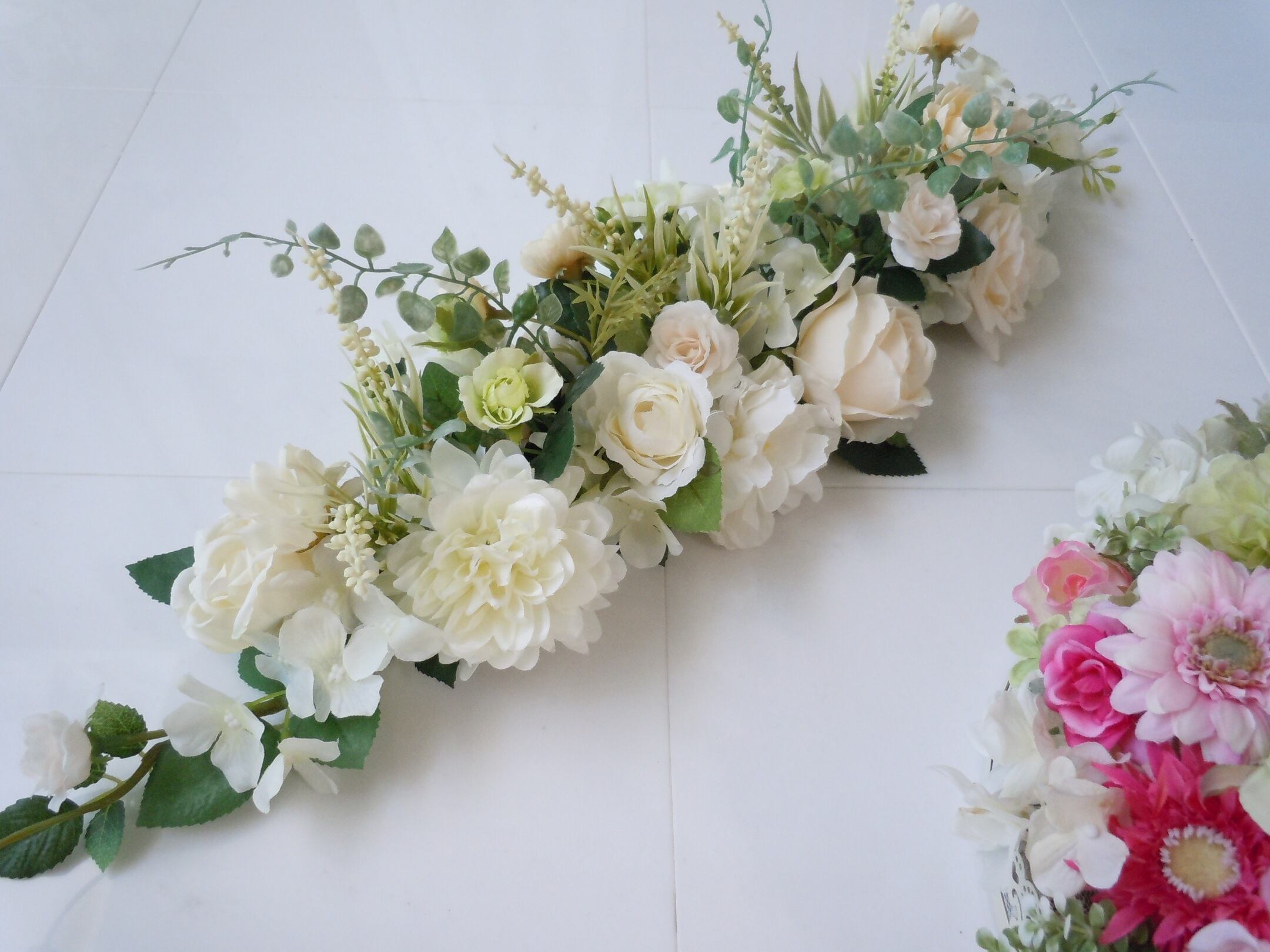 ◇ナチュラル テーブル装花＊ホワイト＆グリーン◇ウエディング受付