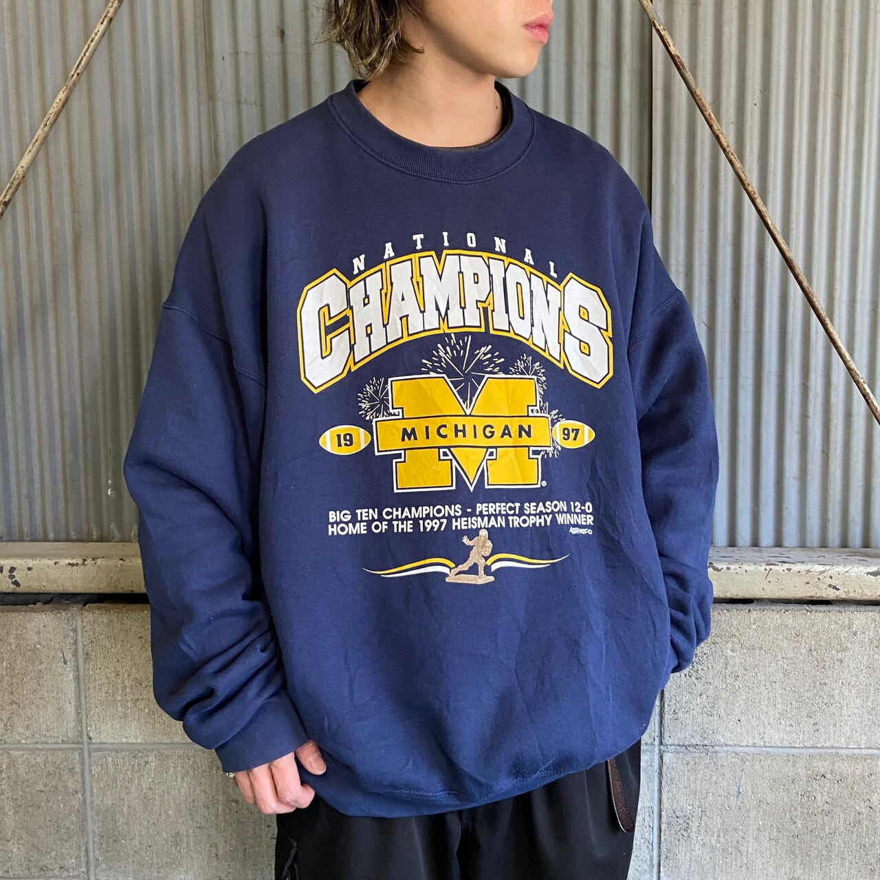 ビッグサイズ 90年代 USA製 Michigan wolverines カレッジチームロゴ プリント スウェットシャツ メンズ2XL 古着 ネイビー  紺色 90s ヴィンテージ ビンテージ ミシガンウルヴァリンズ 大きいサイズ【スウェット】【SW20】【AN20】 | cave ...