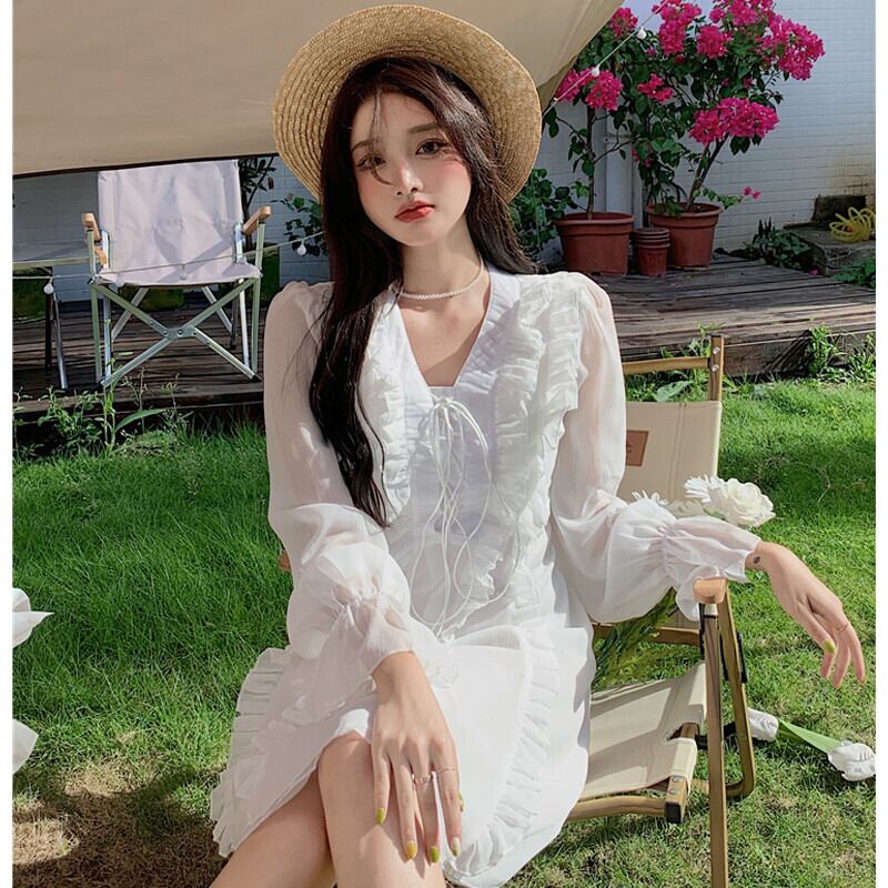 ドレス サマーウェスト薄手ショートスカート ホワイト 大人ガーリー スウィート キュート カジュアル 夏物 ガールズファッション22628556565