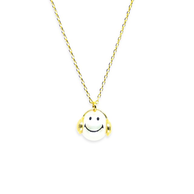 Smiley Head Phone Necklace｜Gold x Pearl