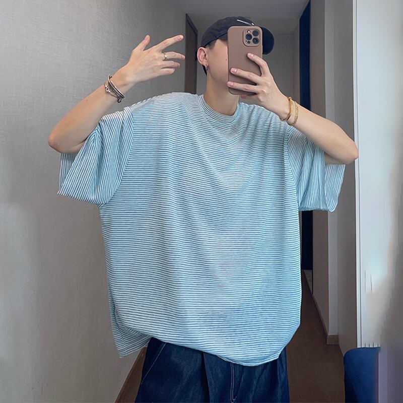 dannyandzee細ボーダーリラックス感オーバーサイズ半袖Tシャツ