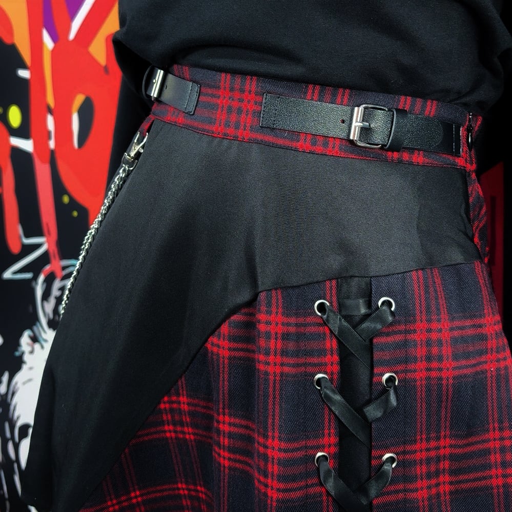 GOTHIC RED CHECKインパン付きスカート【取り外し可能チェーン付き