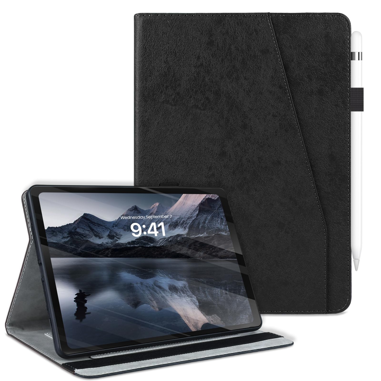 QANKISIS 用の iPad 11世代/10世代 ケース iPad(A16)11インチ 2025/10.9インチ 2022通用 手帳型 高級PUレザー カード収納&ペンホルダー付き 二段階角度調節 全面保護 衝撃吸収 防止防傷 落下防止 10.9インチ(ブラック)
