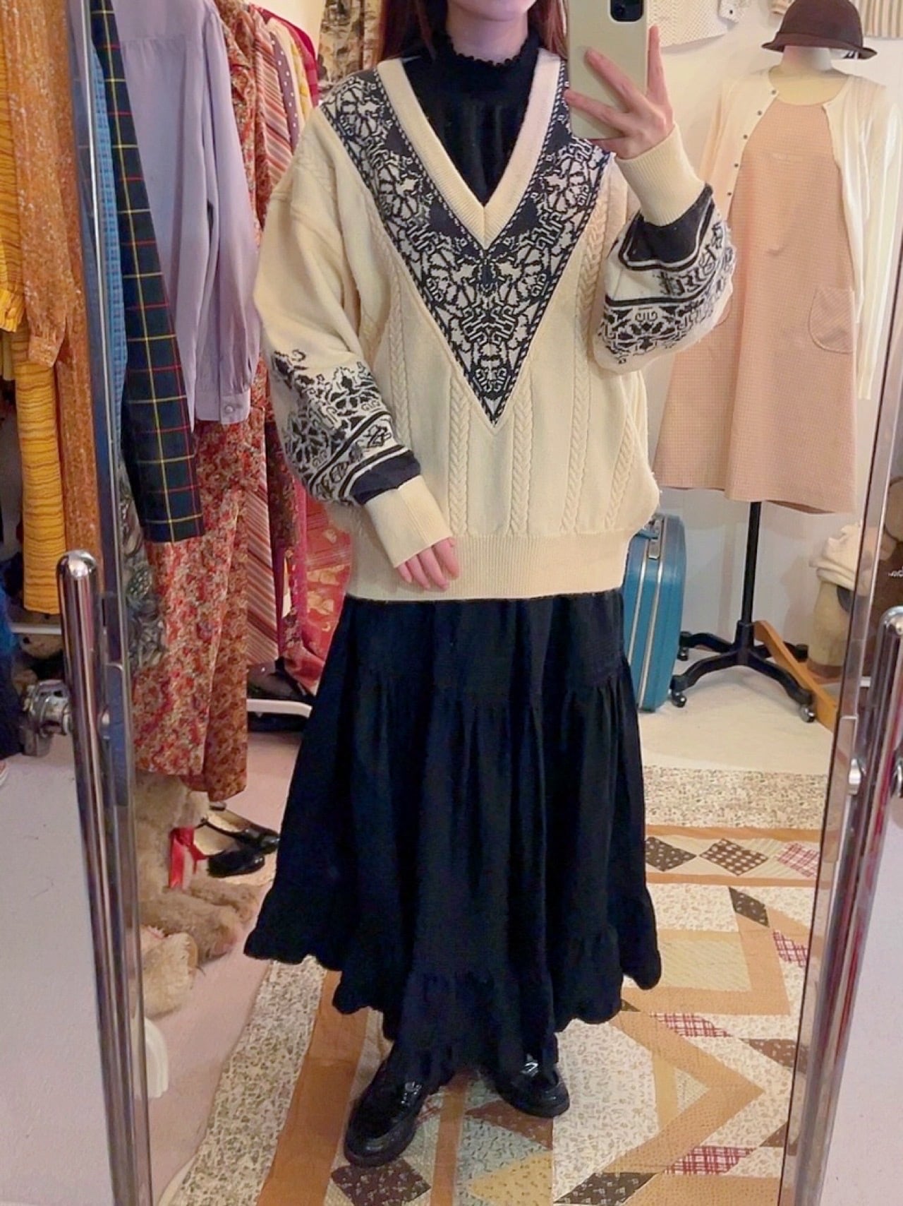 nordic cable v neck sweater