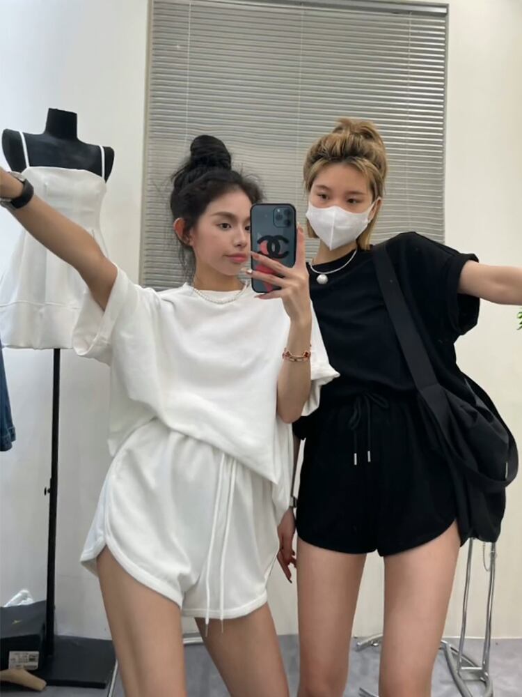 セットアップ Tシャツ ショートパンツ ショート丈 袖あり 半袖 襟なし