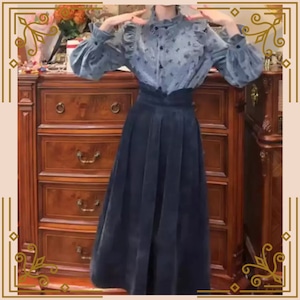 ♦フリルブラウス×ロングフレアスカートのレトロクラシカルset♦trnd029