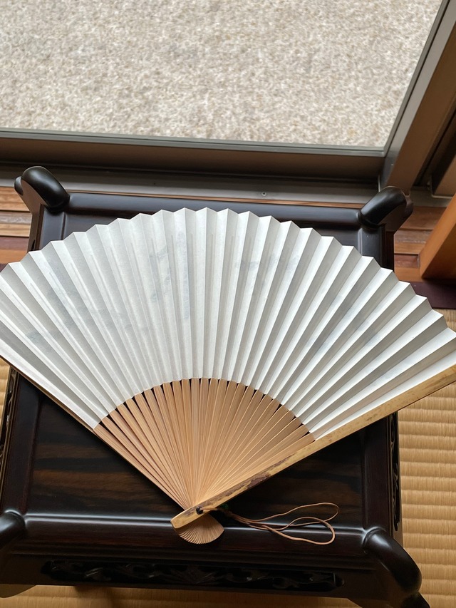 清水　公照　書　落款入り　扇子　斑竹